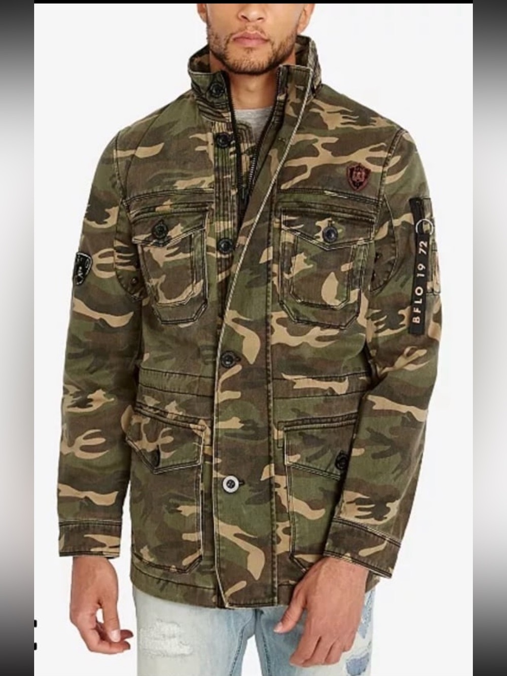 Buffalo David Bitton Men's Camo Field Jacket - Green Camouflage. Size Medium